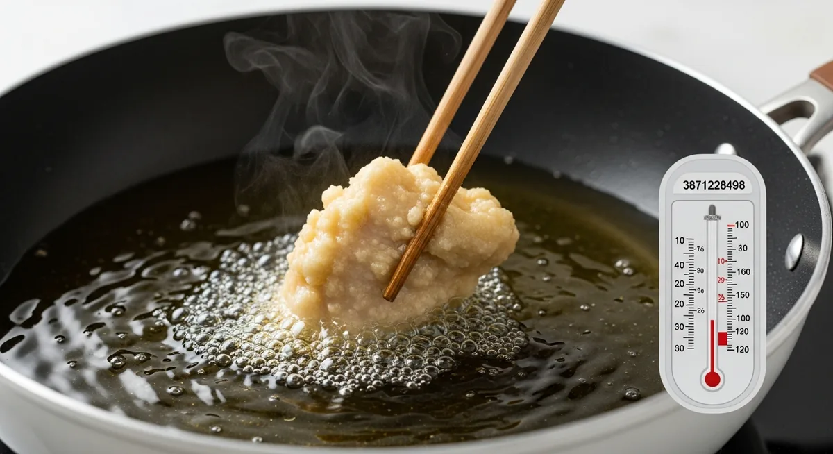 Technique trempage poulet tempura dans huile chaude 170 degrés