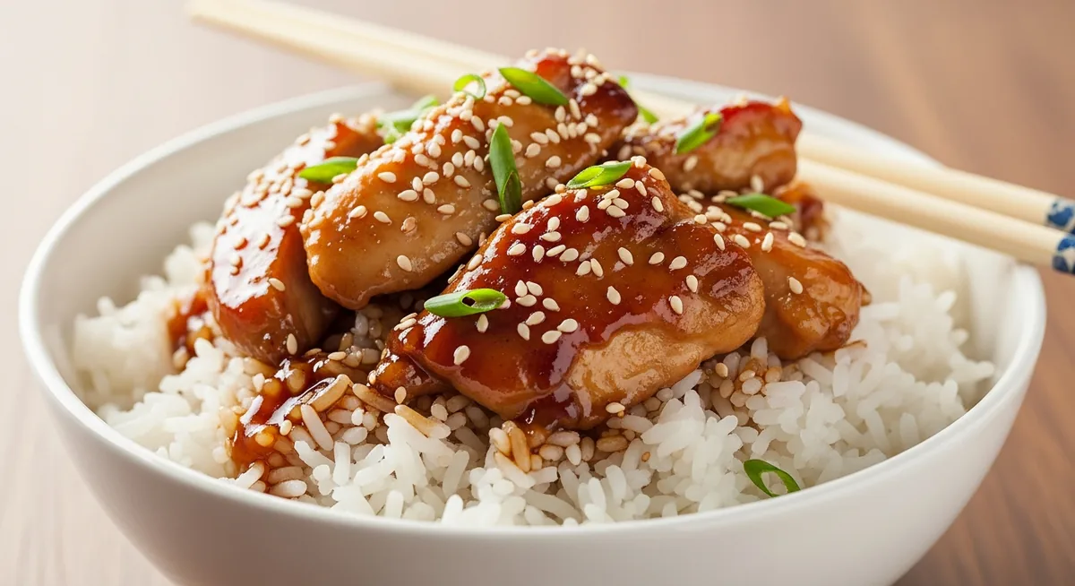 Assiette poulet sauce teriyaki recette finale riz sésame