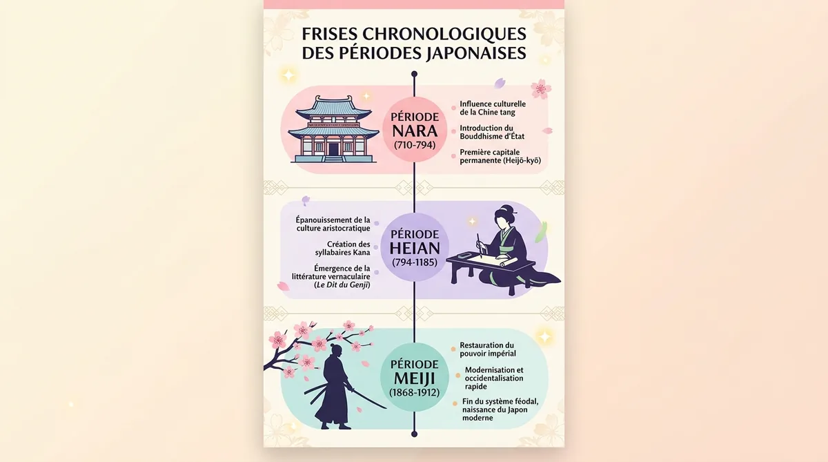 Frise chronologique histoire fleur de cerisier Japon Nara Heian Meiji