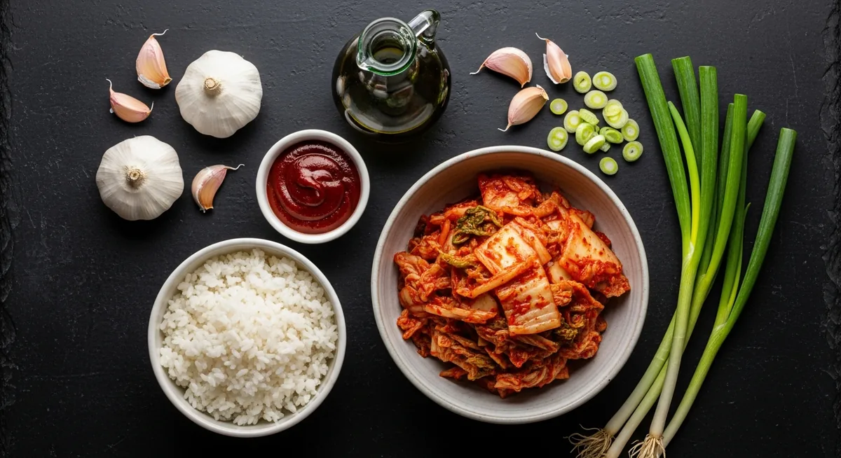 Ingrédients recette kimchi bokkeumbap kimchi fermenté riz froid gochujang