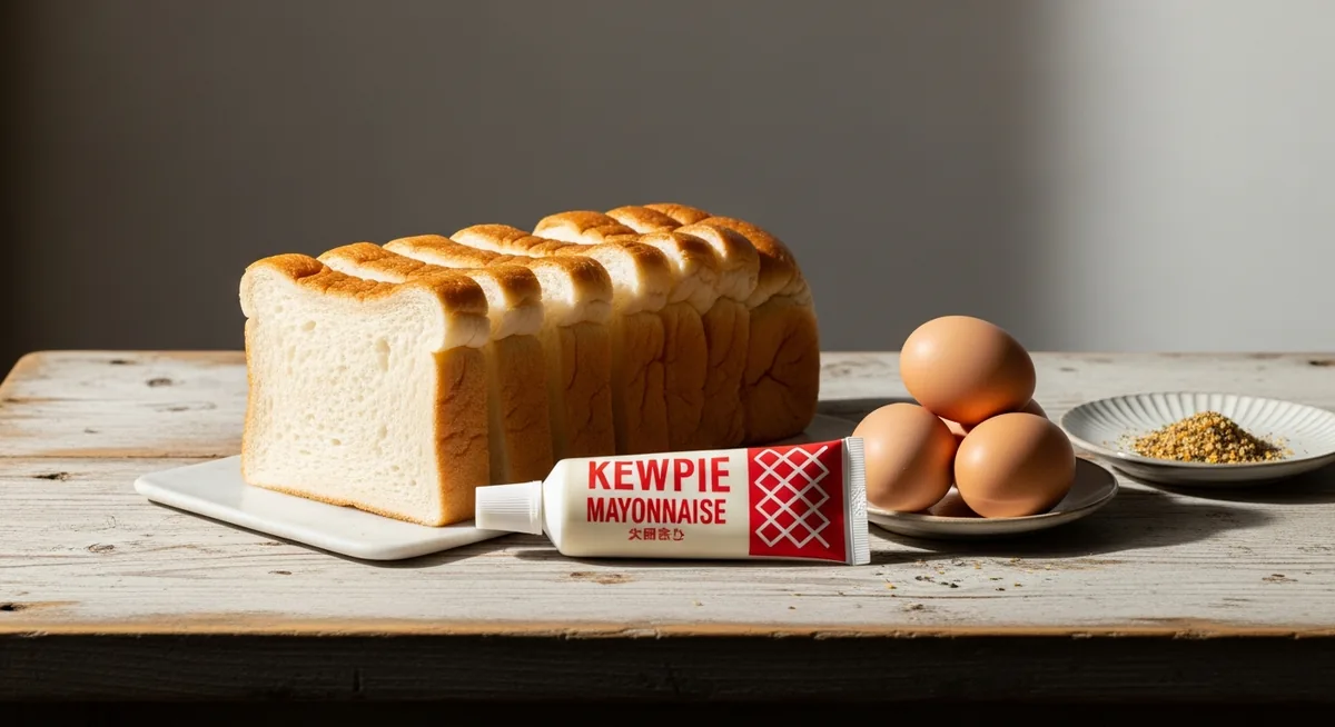 Ingrédients recette tamago sando : shokupan, mayonnaise Kewpie et œufs