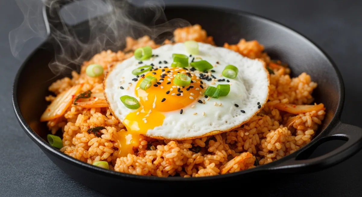 Kimchi bokkeumbap riz frit coréen croustillant œuf coulant