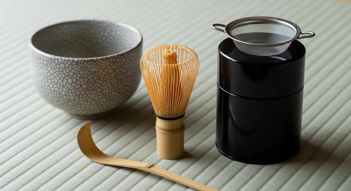 Kit preparation matcha traditionnel avec bol Chawan fouet bambou Chasen et cuillère