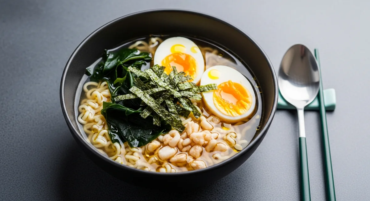 Bol Ramen maison garni oeuf mollet nori ciboulette bouillon