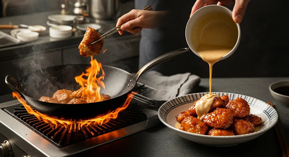 Technique cuisson poulet teriyaki wok sauce laquée brillante