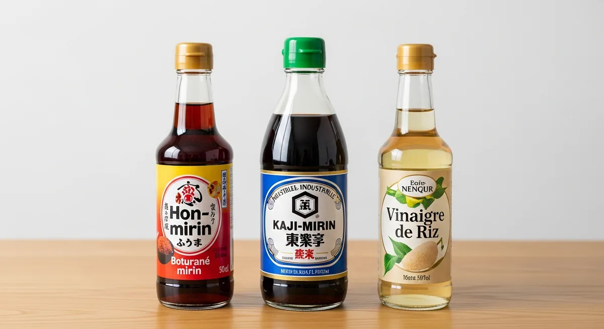 Comparaison bouteilles hon-mirin authentique et aji-mirin industriel