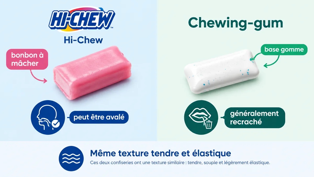 Comparatif visuel Hi-Chew et chewing-gum traditionnel
