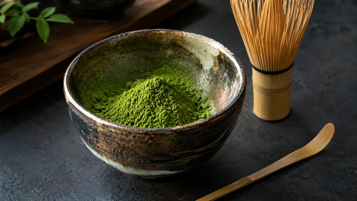 Matériel traditionnel japonais pour préparer un matcha latte : chasen et chawan